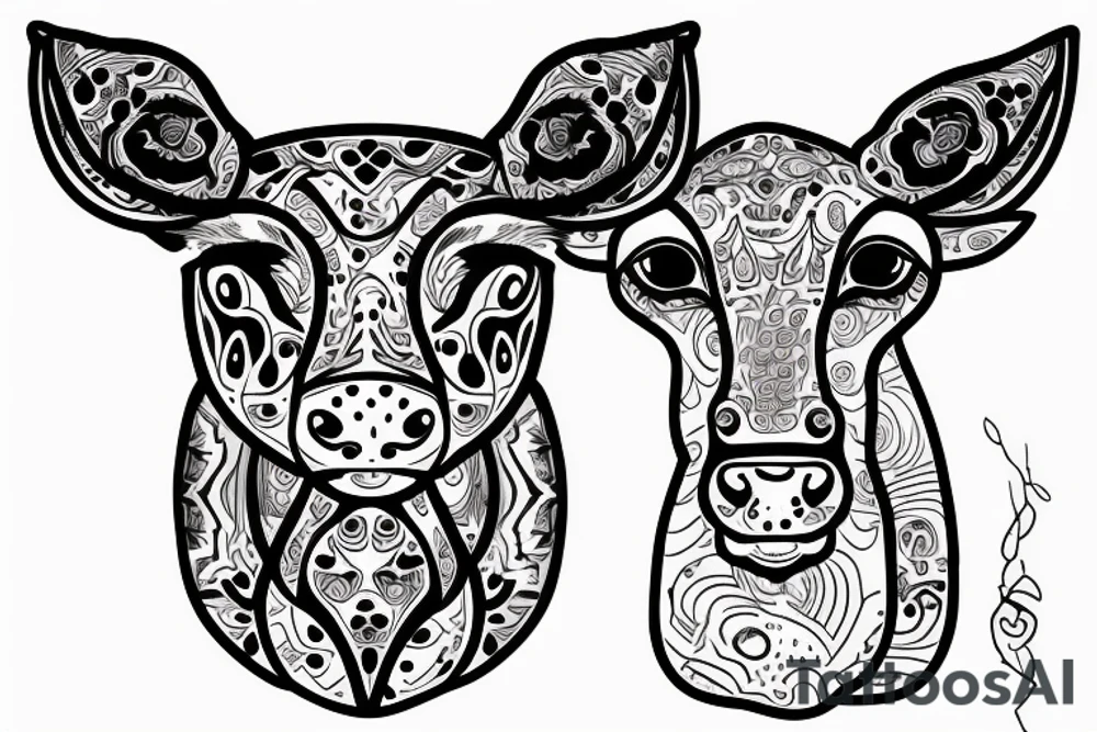 Psychedelic Cow with big glossy eyes literal tattoo idea