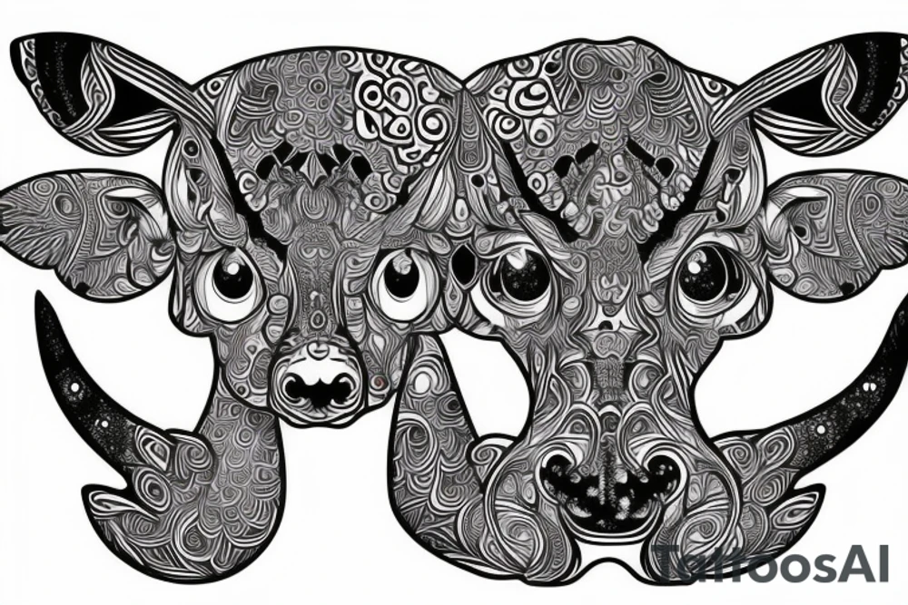 Psychedelic Cow with big glossy eyes literal tattoo idea