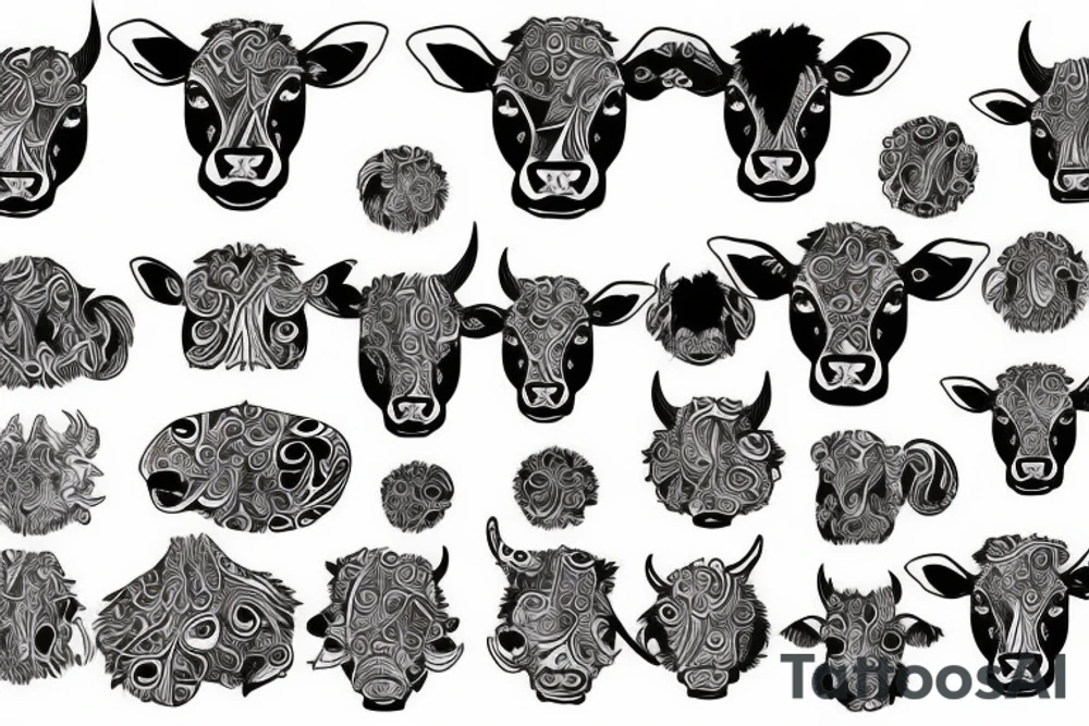 Psychedelic Cow with big glossy eyes literal tattoo idea