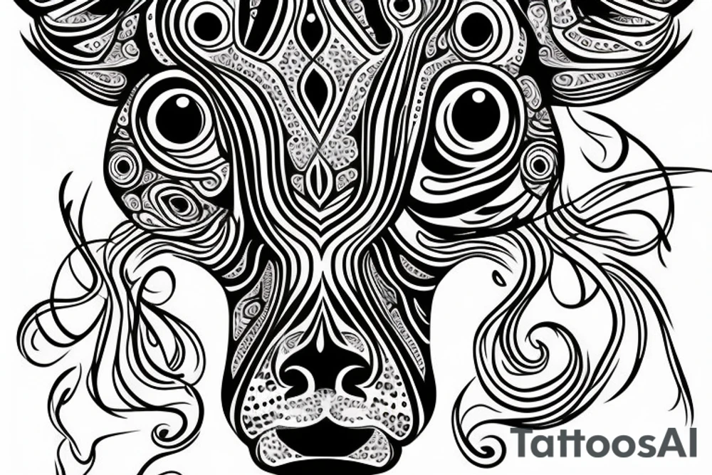 Psychedelic Cow with big glossy eyes literal tattoo idea