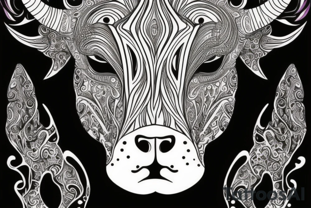 Psychedelic Cow with big glossy eyes literal tattoo idea