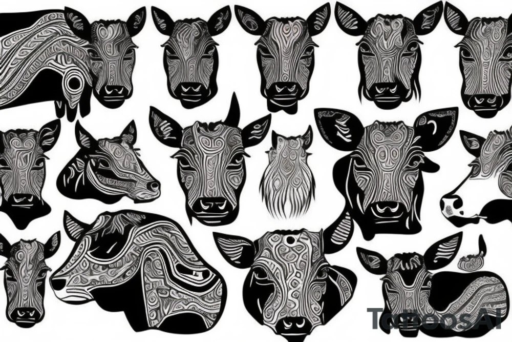 Psychedelic Cow with big glossy eyes literal tattoo idea