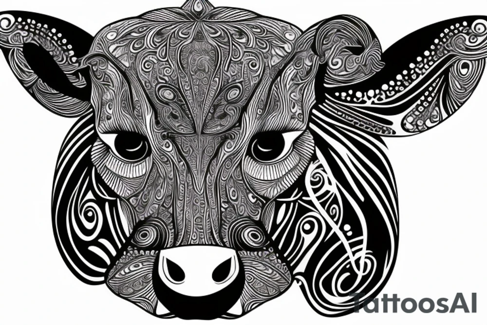 Psychedelic Cow with big glossy eyes literal tattoo idea