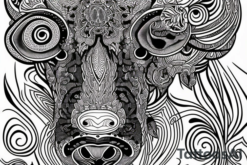 Psychedelic Cow with big glossy eyes literal tattoo idea