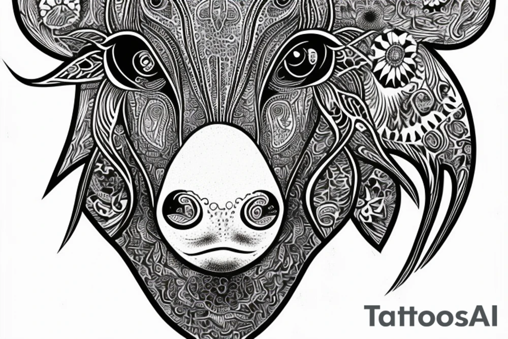 Psychedelic Cow with big glossy eyes literal tattoo idea