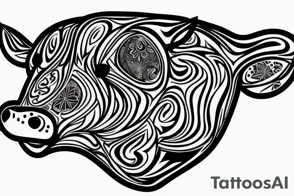 Psychedelic Cow with big glossy eyes literal tattoo idea