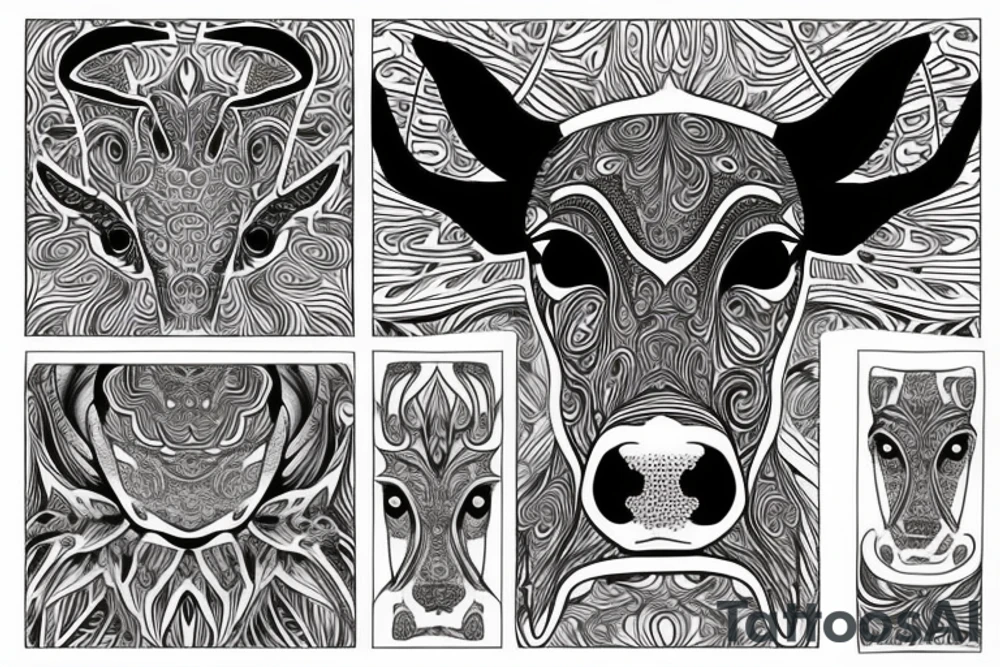 Psychedelic Cow with big glossy eyes literal tattoo idea