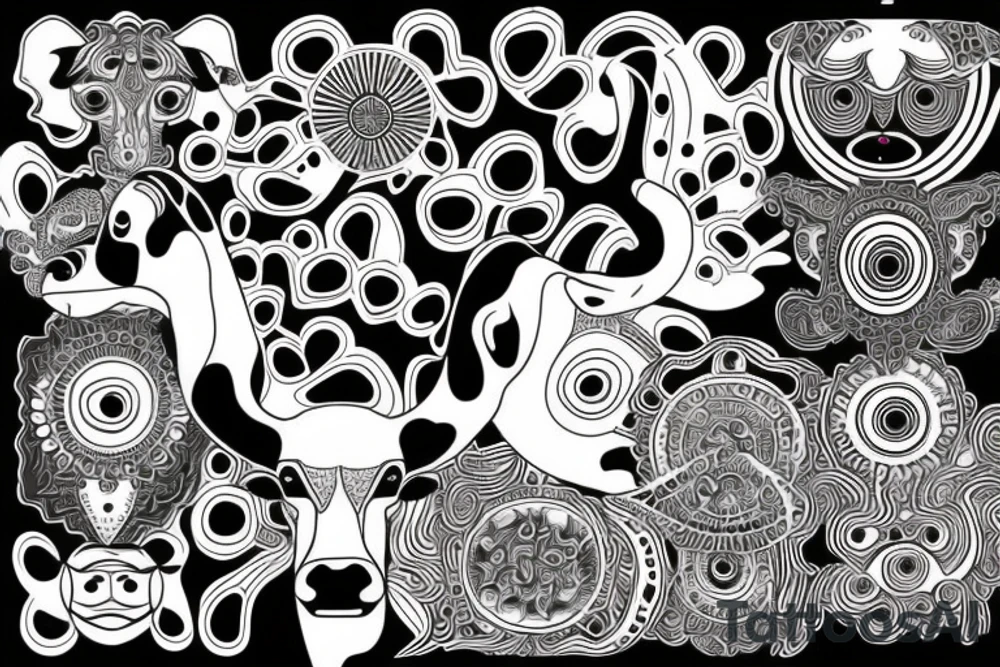 Psychedelic Cow with big glossy eyes literal tattoo idea