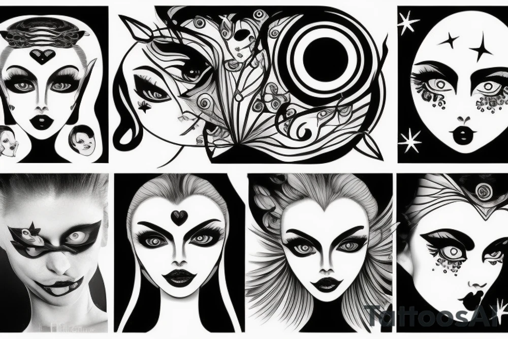 Star eyed lady glamorous headshot tattoo idea
