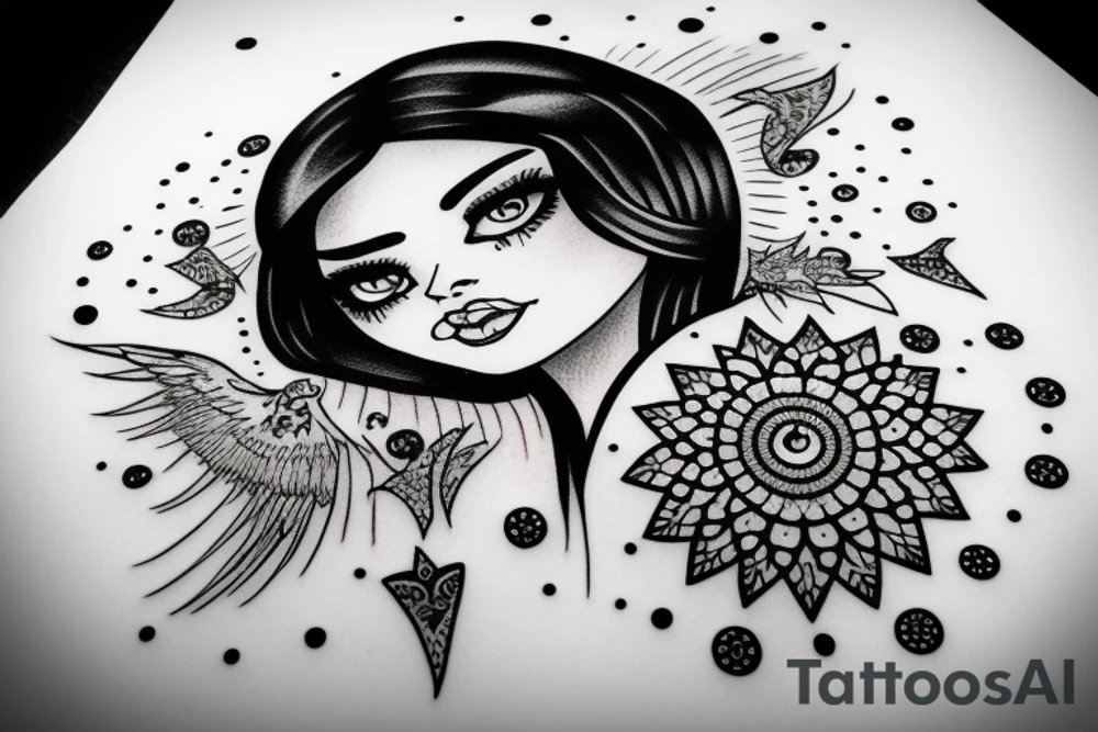 Star eyed lady glamorous headshot tattoo idea