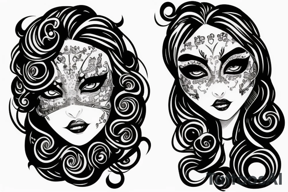 Star eyed masked lady glamorous headshot tattoo idea