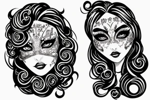 Star eyed masked lady glamorous headshot tattoo idea