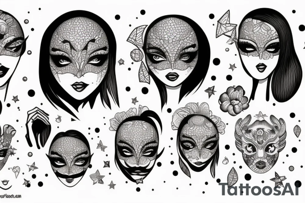Star eyed masked lady glamorous headshot tattoo idea