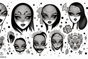 Star eyed masked lady glamorous headshot tattoo idea