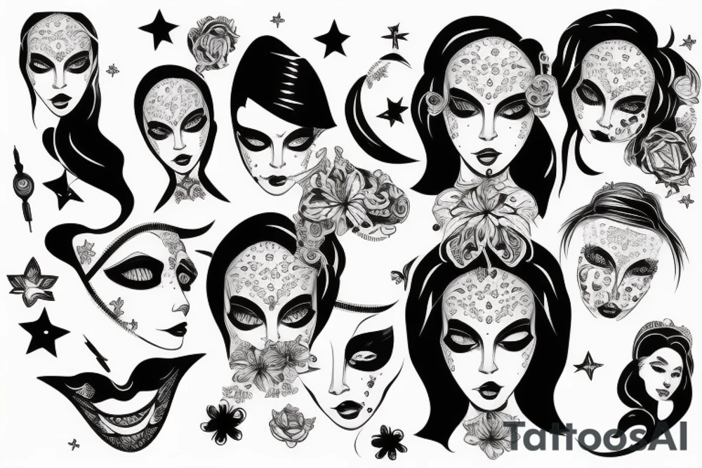 Star eyed masked lady glamorous headshot tattoo idea