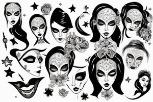 Star eyed masked lady glamorous headshot tattoo idea