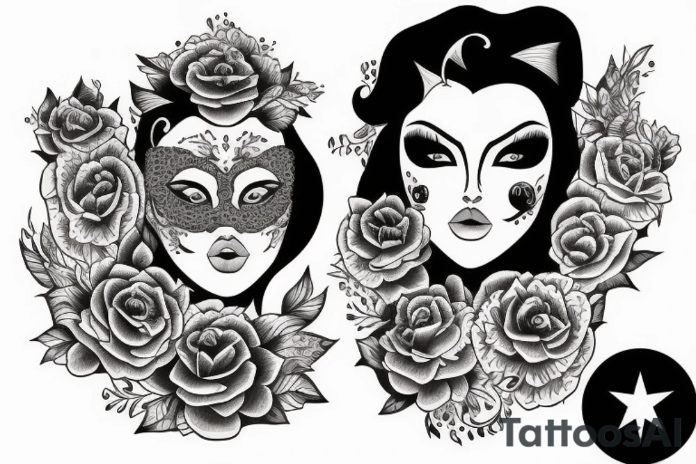 Star eyed masked lady glamorous headshot tattoo idea