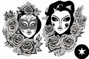 Star eyed masked lady glamorous headshot tattoo idea