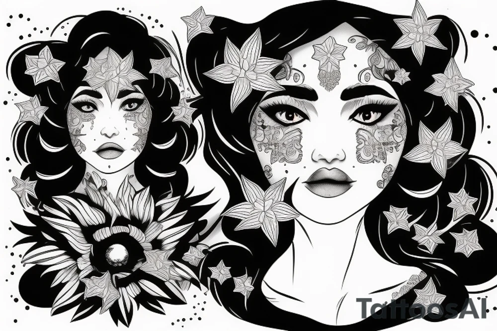 Star eyes lady naturally glamorous headshot tattoo idea