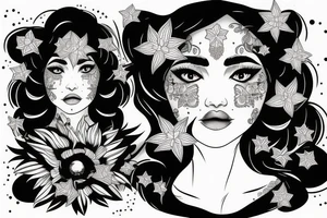 Star eyes lady naturally glamorous headshot tattoo idea