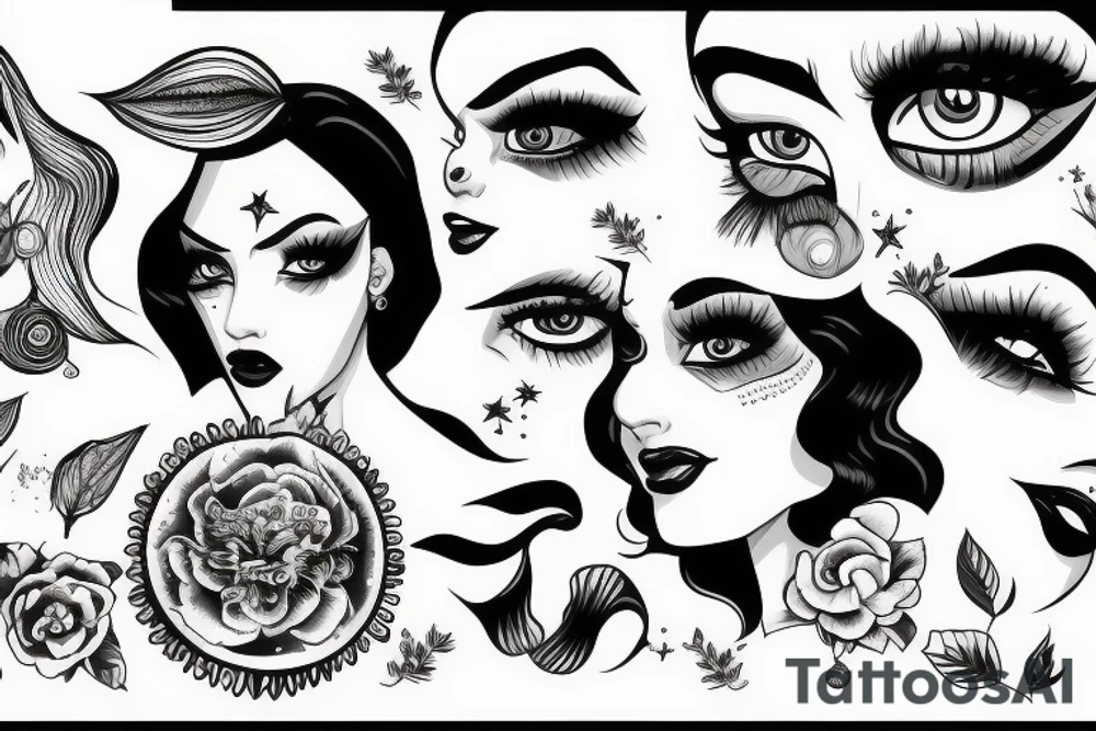 Star eyes lady naturally glamorous headshot tattoo idea