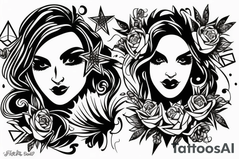 Star eyes lady naturally glamorous headshot tattoo idea