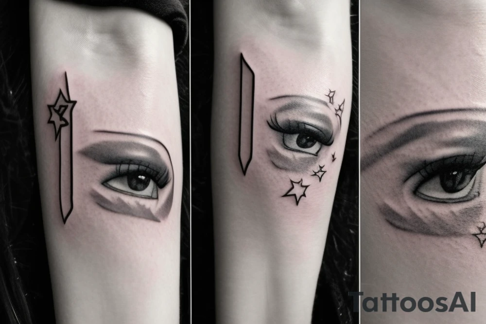 Simple 5 point Star eyes, lady naturally glamorous headshot tattoo idea Simple 5 point Star eyes, lady naturally glamorous headshot tattoo idea