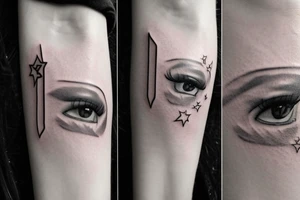 Simple 5 point Star eyes, lady naturally glamorous headshot tattoo idea