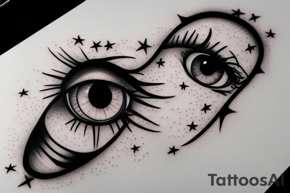 Simple 5 point Star eyes, lady naturally glamorous headshot tattoo idea