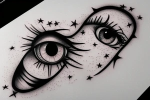 Simple 5 point Star eyes, lady naturally glamorous headshot tattoo idea