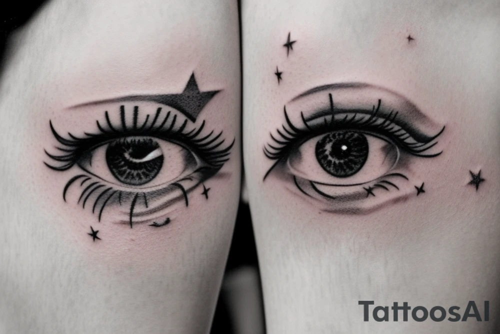 Simple 5 point Star eyes, lady naturally glamorous headshot tattoo idea