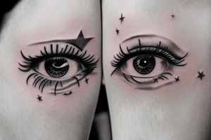 Simple 5 point Star eyes, lady naturally glamorous headshot tattoo idea