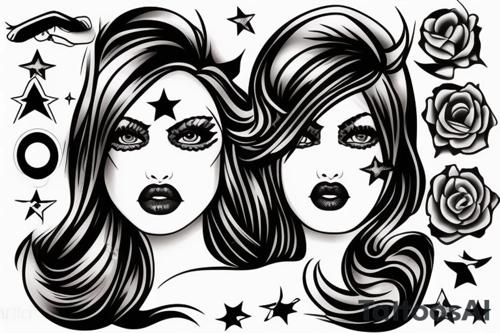 Simple 5 point Star eye patches lady naturally glamorous headshot tattoo idea