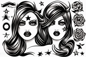 Simple 5 point Star eye patches lady naturally glamorous headshot tattoo idea