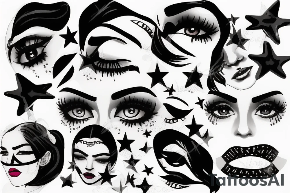Simple 5 point Star eye patches lady naturally glamorous headshot tattoo idea