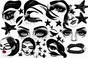 Simple 5 point Star eye patches lady naturally glamorous headshot tattoo idea