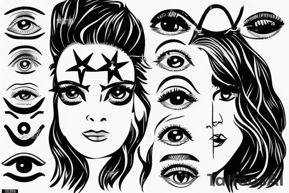 Simple 5 point Star eye patches lady naturally glamorous headshot tattoo idea