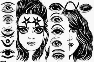 Simple 5 point Star eye patches lady naturally glamorous headshot tattoo idea