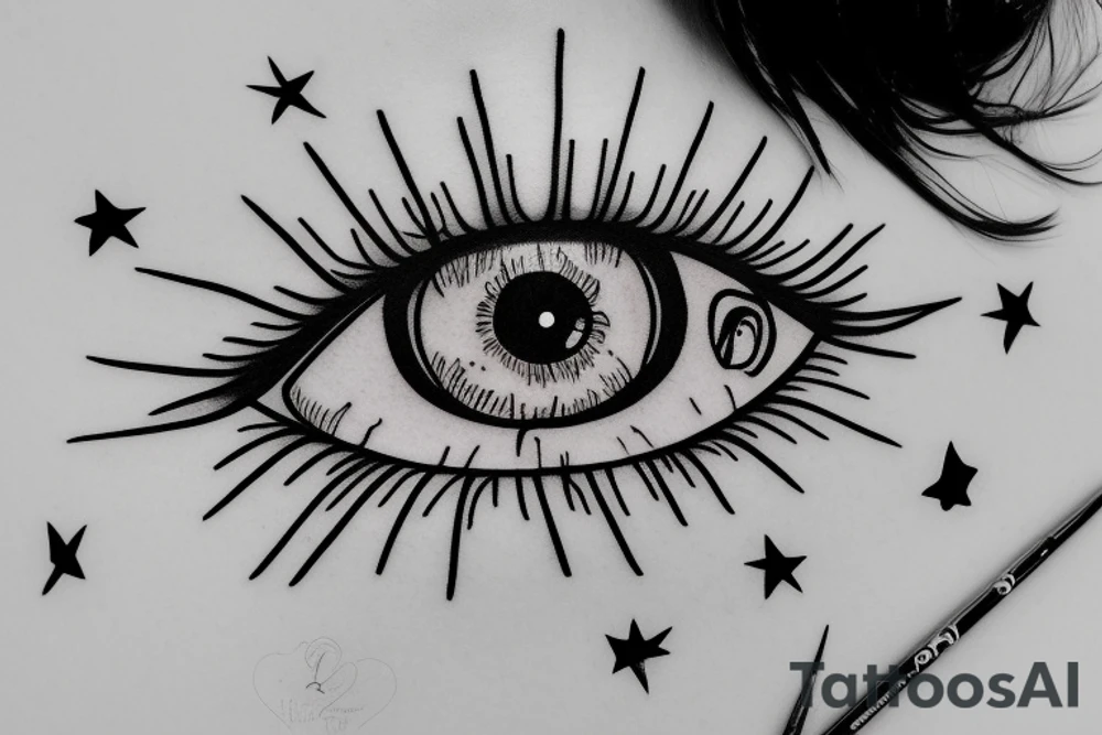 Simple 5 point Star eye patches lady naturally glamorous headshot tattoo idea