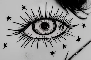 Simple 5 point Star eye patches lady naturally glamorous headshot tattoo idea