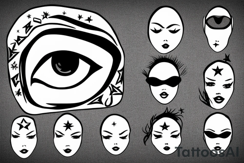 Simple 5 point Star eye patches lady naturally glamorous headshot tattoo idea