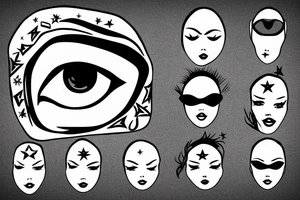 Simple 5 point Star eye patches lady naturally glamorous headshot tattoo idea