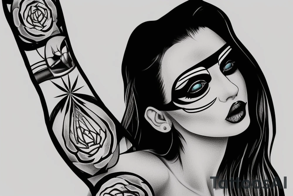 Simple 5 point Star eye patches lady naturally glamorous headshot tattoo idea