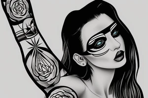 Simple 5 point Star eye patches lady naturally glamorous headshot tattoo idea