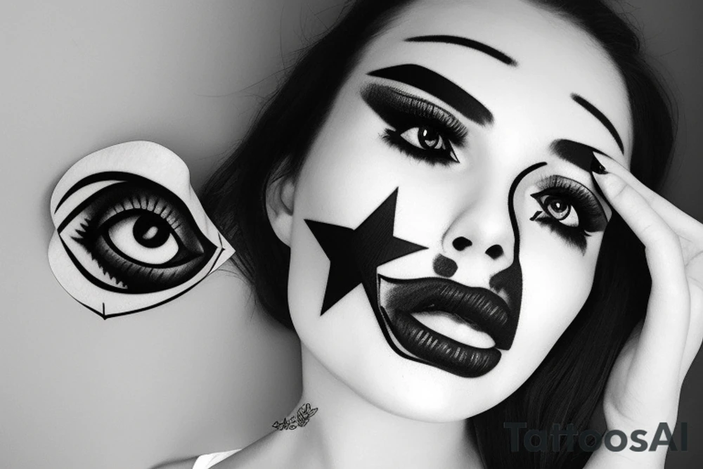 Simple 5 point Star eye patches lady naturally glamorous headshot tattoo idea