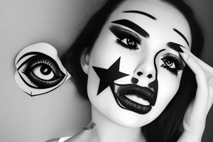 Simple 5 point Star eye patches lady naturally glamorous headshot tattoo idea