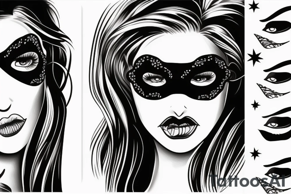 Simple 5 point Star eye patches lady naturally glamorous headshot tattoo idea