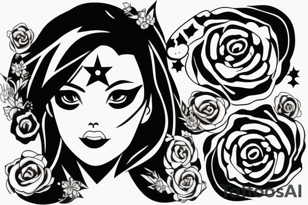 Simple 5 point Star eye patches lady naturally glamorous headshot tattoo idea