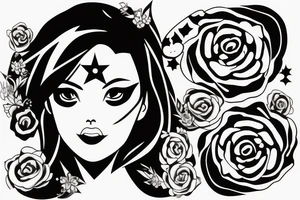 Simple 5 point Star eye patches lady naturally glamorous headshot tattoo idea