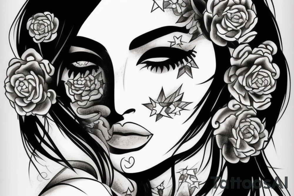 Stars for eyes lady naturally glamorous headshot tattoo idea